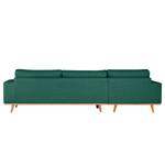 Divano con chaise longue BILLUND Tessuto strutturato Otrera: verde scuro - Longchair preimpostata a sinistra - Faggio chiara