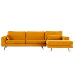 Divano con chaise longue BILLUND Velluto Sadia: giallo senape - Longchair preimpostata a destra - Faggio chiara