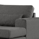 Ecksofa BILLUND mit Longchair Webstoff Lark: Dunkelgrau - Longchair davorstehend rechts - Buche Dunkel