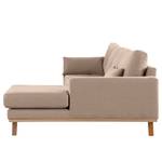 Hoekbank BILLUND met chaise longue Geweven stof Vele: Taupe - Longchair vooraanzicht rechts - Licht beukenhout