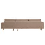 Hoekbank BILLUND met chaise longue Geweven stof Vele: Taupe - Longchair vooraanzicht rechts - Licht beukenhout