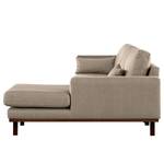 Ecksofa BILLUND mit Longchair Strukturstoff Otrera: Taupe - Longchair davorstehend rechts - Buche Dunkel