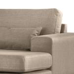 Hoekbank BILLUND met chaise longue Structuurstof Otrera: Taupe - Longchair vooraanzicht rechts - Donker beukenhout