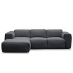 Hoekbank HUDSON 3-zits met chaise longue Geweven stof Saia: Steengrijs - Breedte: 251 cm - Longchair vooraanzicht links