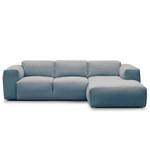 Hoekbank HUDSON 3-zits met chaise longue Geweven stof Saia: Jeansblauw - Breedte: 251 cm - Longchair vooraanzicht rechts