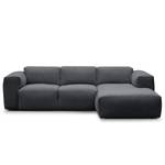 Ecksofa HUDSON 3-Sitzer mit Longchair Webstoff Saia: Steingrau - Breite: 251 cm - Longchair davorstehend rechts