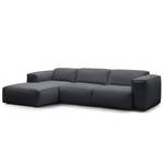 Ecksofa HUDSON 3-Sitzer mit Longchair Webstoff Saia: Steingrau - Breite: 284 cm - Longchair davorstehend links