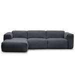 Hoekbank HUDSON 3-zits met chaise longue Geweven stof Saia: Steengrijs - Breedte: 284 cm - Longchair vooraanzicht links