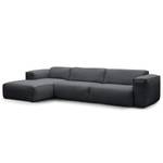 Hoekbank HUDSON 3-zits met chaise longue Geweven stof Saia: Steengrijs - Breedte: 317 cm - Longchair vooraanzicht links