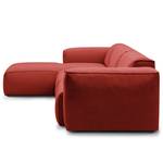 Hoekbank HUDSON 3-zits met chaise longue Geweven stof Saia: Karmijn - Breedte: 317 cm - Longchair vooraanzicht links