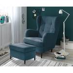 Fauteuil Marson geweven stof/microvezel - Geweven stof Roge: Donkerblauw - Met hocker