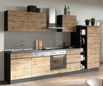Küchenzeile Turin Kombi B Wotaneiche Dekor / Graphit - Breite: 330 cm - Ohne Elektrogeräte