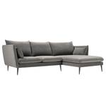 Ecksofa Amandola mit Ottomane Samt Ravi: Taupe - Longchair davorstehend rechts