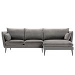 Ecksofa Amandola mit Ottomane Samt Ravi: Taupe - Longchair davorstehend rechts