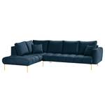 Ecksofa Joselis mit Ottomane Microfaser Faria: Marineblau - Ottomane davorstehend links