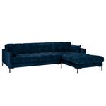 Ecksofa Costellio mit Ottomane Samt Blonda: Marineblau - Longchair davorstehend rechts