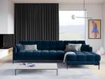 Ecksofa Costellio mit Ottomane Samt Blonda: Marineblau - Longchair davorstehend rechts