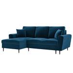 Hoekbank Goronna met ottomane Velours Ravi: Marineblauw - Longchair vooraanzicht links