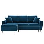 Ecksofa Goronna mit Ottomane Samt Ravi: Marineblau - Longchair davorstehend links