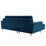 Ecksofa Goronna mit Ottomane Samt Ravi: Marineblau - Longchair davorstehend links