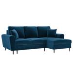 Ecksofa Goronna mit Ottomane Samt Ravi: Marineblau - Longchair davorstehend rechts