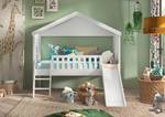 Lit cabane Amelie avec toboggan Pin massif<br>MDF - Blanc - 90 x 200 cm