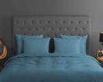 Parure de lit en coton renforcé Uni Coton - Bleu - 240 x 200/220 cm + 2 coussins 70 x 40 cm