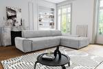 Ecksofa Paolos mit Longchair Webstoff Meli: Silber - Longchair davorstehend rechts