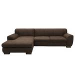 Hoekbank Lefroy met chaise longue antieke leerlook - Microvezel Medea: Donkerbruin - Longchair vooraanzicht links - Met slaapfunctie