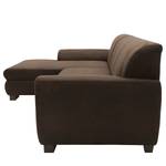 Hoekbank Lefroy met chaise longue antieke leerlook - Microvezel Medea: Donkerbruin - Longchair vooraanzicht links - Met slaapfunctie