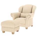 Ohrensessel Purias Flachgewebe - Webstoff Caya: Beige - Mit Hocker