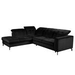 Ecksofa White Pine mit Ottomane Samt Velina: Schwarz - Ottomane davorstehend links