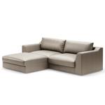 Ecksofa Dixwell mit Longchair Antiklederlook - Microfaser Taeko: Hellgrau - Longchair davorstehend links