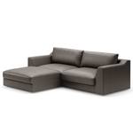 Hoekbank Dixwell met chaise longue antieke leerlook - Microvezel Taeko: Antracitekleurig - Longchair vooraanzicht links