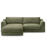 Ecksofa Dixwell mit Longchair Cordstoff Lizza: Olive - Longchair davorstehend links