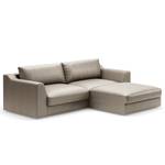 Hoekbank Dixwell met chaise longue antieke leerlook - Microvezel Taeko: Lichtgrijs - Longchair vooraanzicht rechts