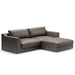 Hoekbank Dixwell met chaise longue antieke leerlook - Microvezel Taeko: Antracitekleurig - Longchair vooraanzicht rechts