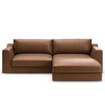 Divano con chaise longue Dixwell Effetto pelle anticata - Microfibra Taeko: marrone - Longchair preimpostata a destra