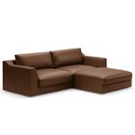 Ecksofa Dixwell mit Longchair Antiklederlook - Microfaser Taeko: Schokobraun - Longchair davorstehend rechts