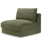 Wohnlandschaft Dixwell mit Hocker Cordstoff Lizza: Olive - Longchair davorstehend links / Ottomane rechts