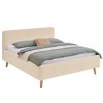 Letto imbottito MATTIS Tessuto / Legno massello di rovere - Bouclè Abby: Beige - 180 x 200cm - Senza rete a doghe