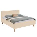 Letto imbottito MATTIS Tessuto / Legno massello di rovere - Bouclè Abby: Beige - 180 x 200cm - Con rete a doghe