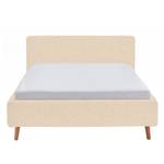 Letto imbottito MATTIS Tessuto / Legno massello di rovere - Bouclè Abby: Beige - 180 x 200cm - Con rete a doghe