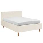 Letto imbottito MATTIS Tessuto / Legno massello di rovere - Tessuto Bouclé Abby: Bianco polare - 160 x 200cm - Con rete a doghe