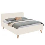 Letto imbottito MATTIS Tessuto / Legno massello di rovere - Tessuto Bouclé Abby: Bianco polare - 160 x 200cm - Con rete a doghe