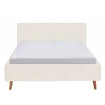 Letto imbottito MATTIS Tessuto / Legno massello di rovere - Tessuto Bouclé Abby: Bianco polare - 160 x 200cm - Con rete a doghe