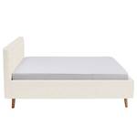 Letto imbottito MATTIS Tessuto / Legno massello di rovere - Tessuto Bouclé Abby: Bianco polare - 160 x 200cm - Con rete a doghe