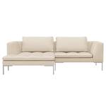 Ecksofa MADISON mit breitem Ottomane Webstoff - Webstoff Saia: Beige - Ottomane davorstehend links - Chrom glänzend