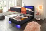 Letto boxspring Las Vegas Incl. illuminazione piedi e testiera, contenitore e topper - Similpelle Mei: nero - 120 x 200cm