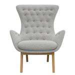 Fauteuil HEPBURN met stikwerk geweven stof - Geweven stof Saia: Lichtgrijs - Donkere eikenhout